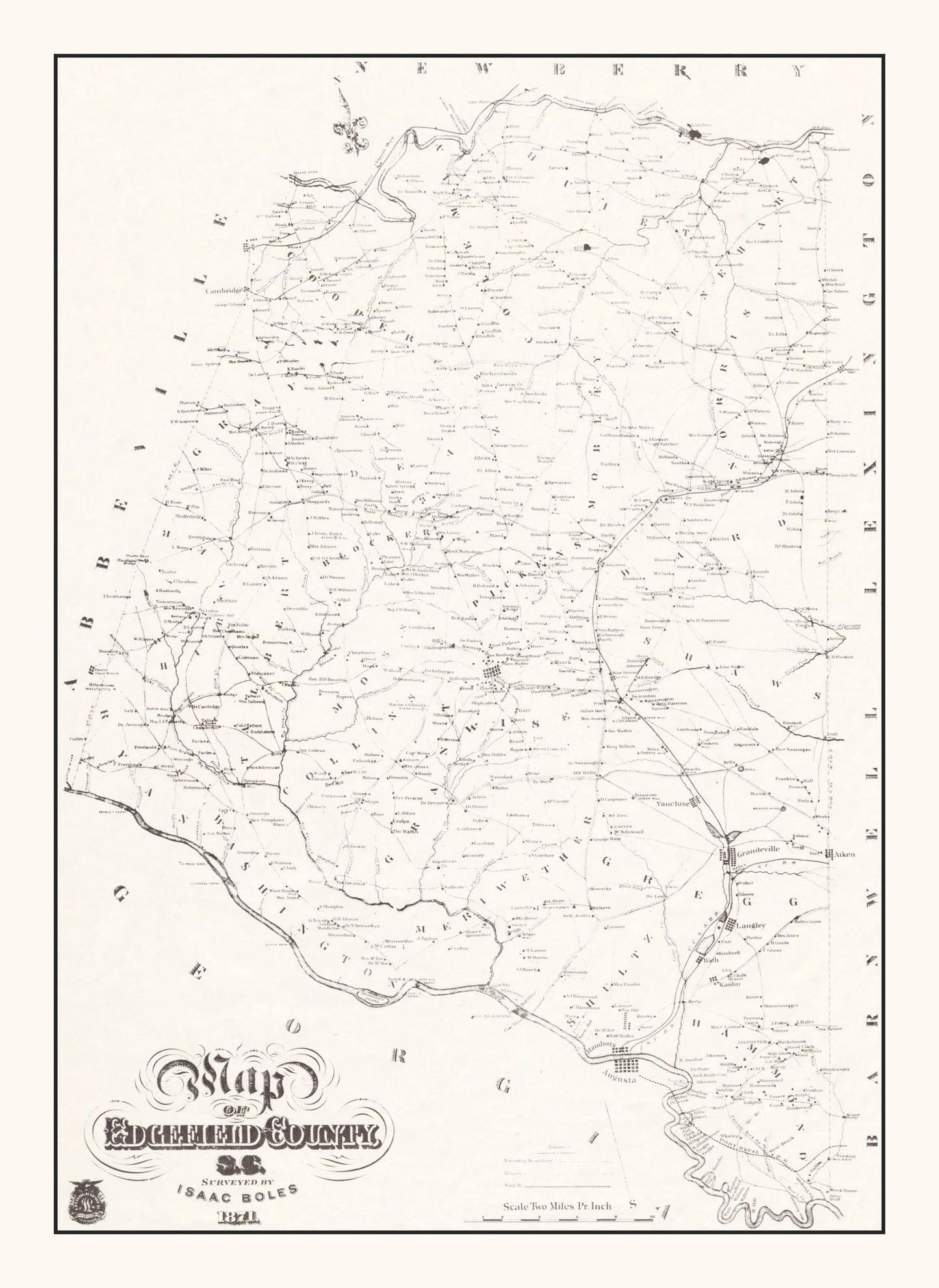 Vintage Map of Edgefield County, South Carolina 1871