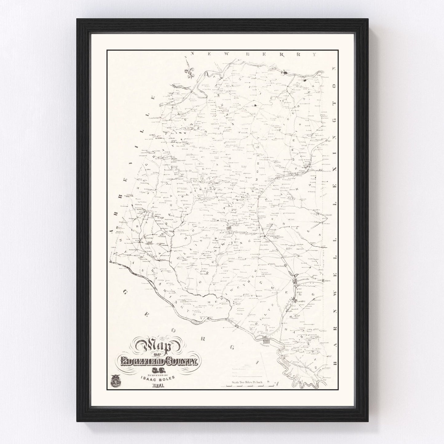 Vintage Map of Edgefield County, South Carolina 1871