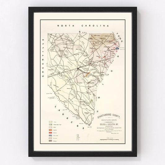 Vintage Map of Spartanburg County, South Carolina 1880