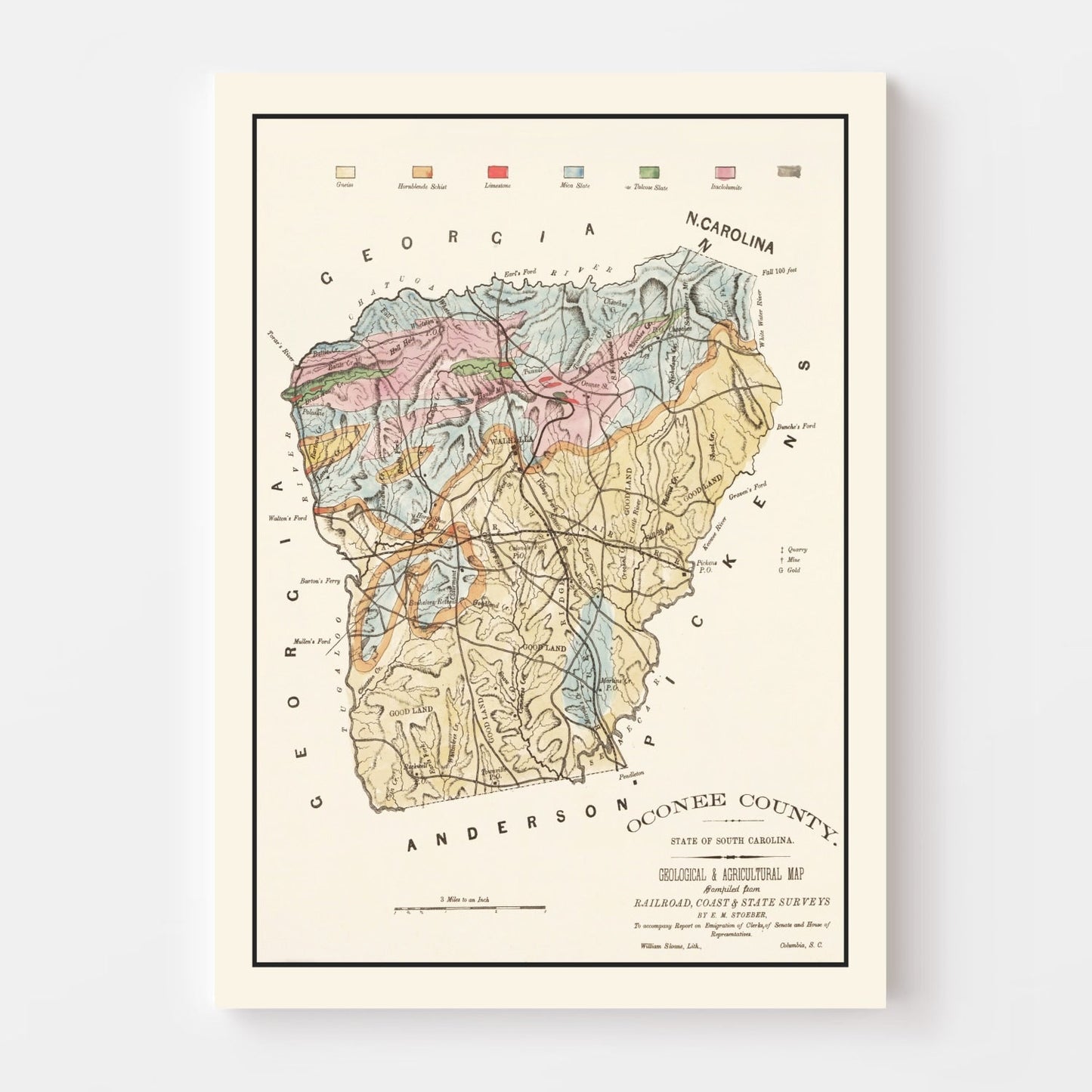 Vintage Map of Oconee County, South Carolina 1880