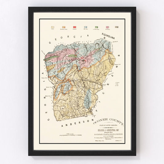 Vintage Map of Oconee County, South Carolina 1880