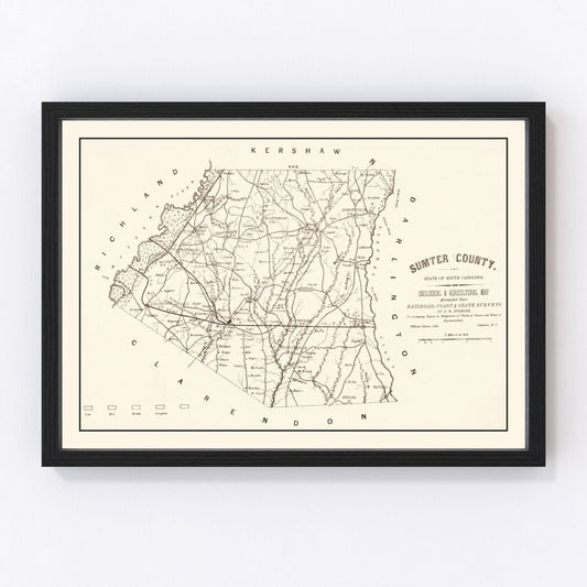 Vintage Map of Sumter County, South Carolina 1880