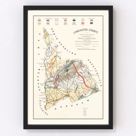 Vintage Map of Lancaster County, South Carolina 1880