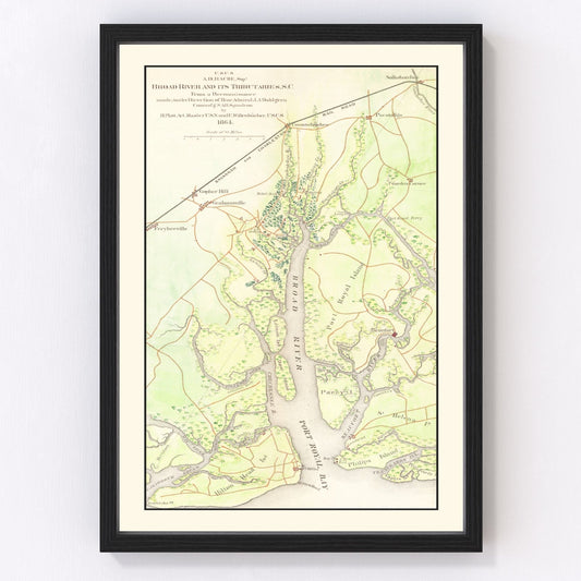 Vintage Broad River, SC Map 1865