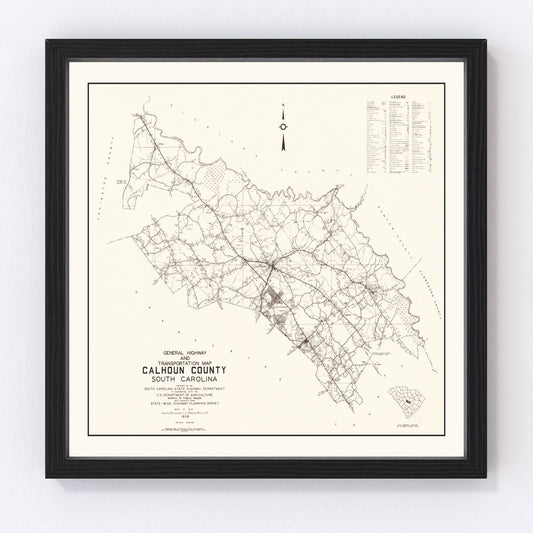 Vintage Map of Calhoun County, South Carolina 1938