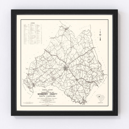 Vintage Map of Newberry County, South Carolina 1938