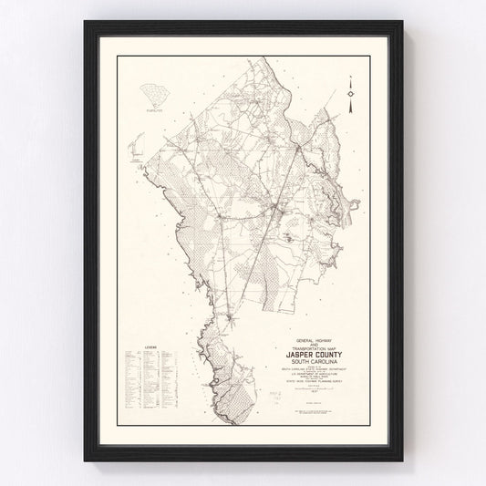 Vintage Map of Jasper County, South Carolina 1938
