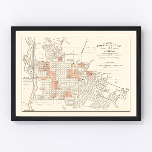Vintage Map of Columbia, South Carolina 1937