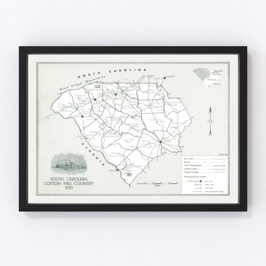 Vintage Map of South Carolina 1910