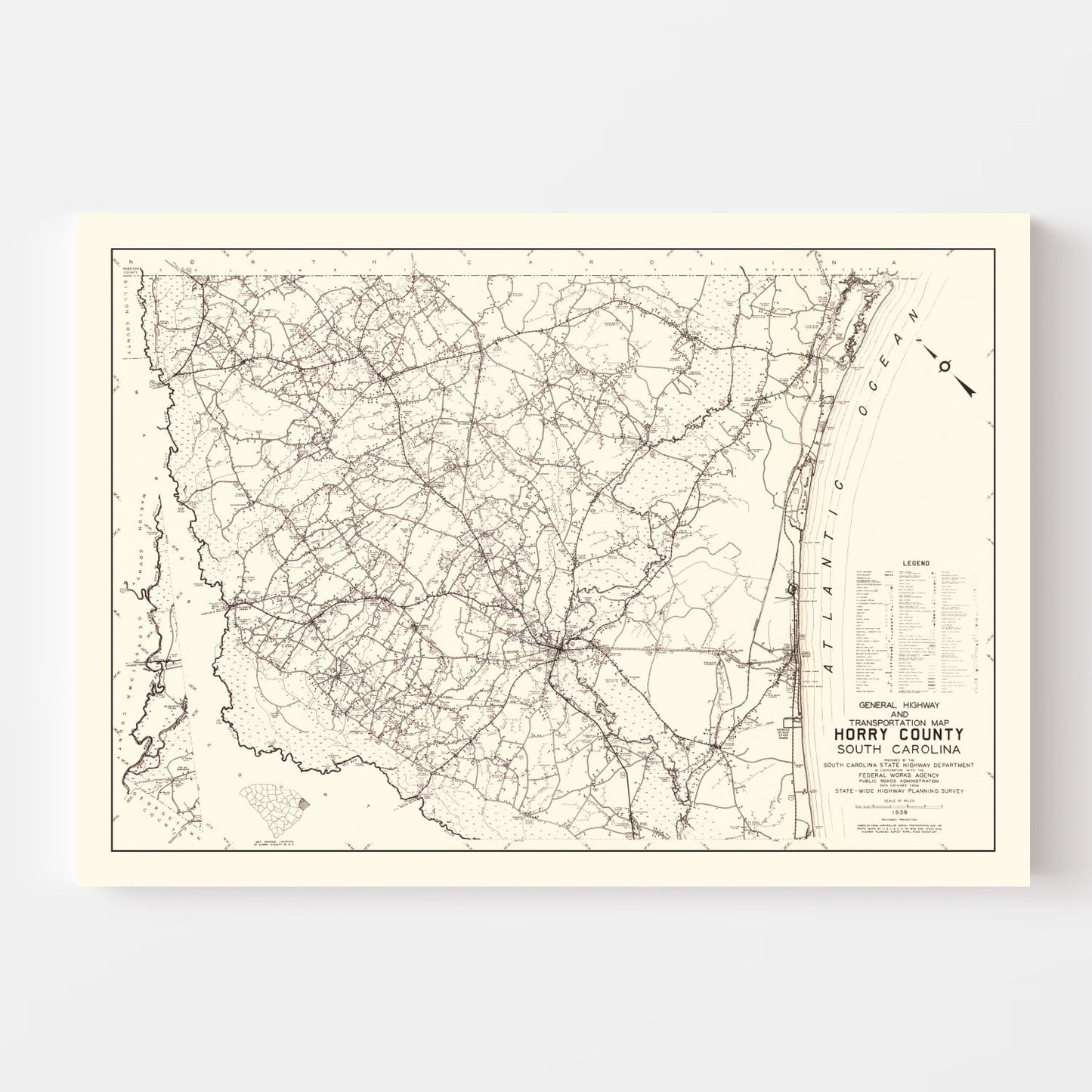 Vintage Map of Horry County, South Carolina 1939