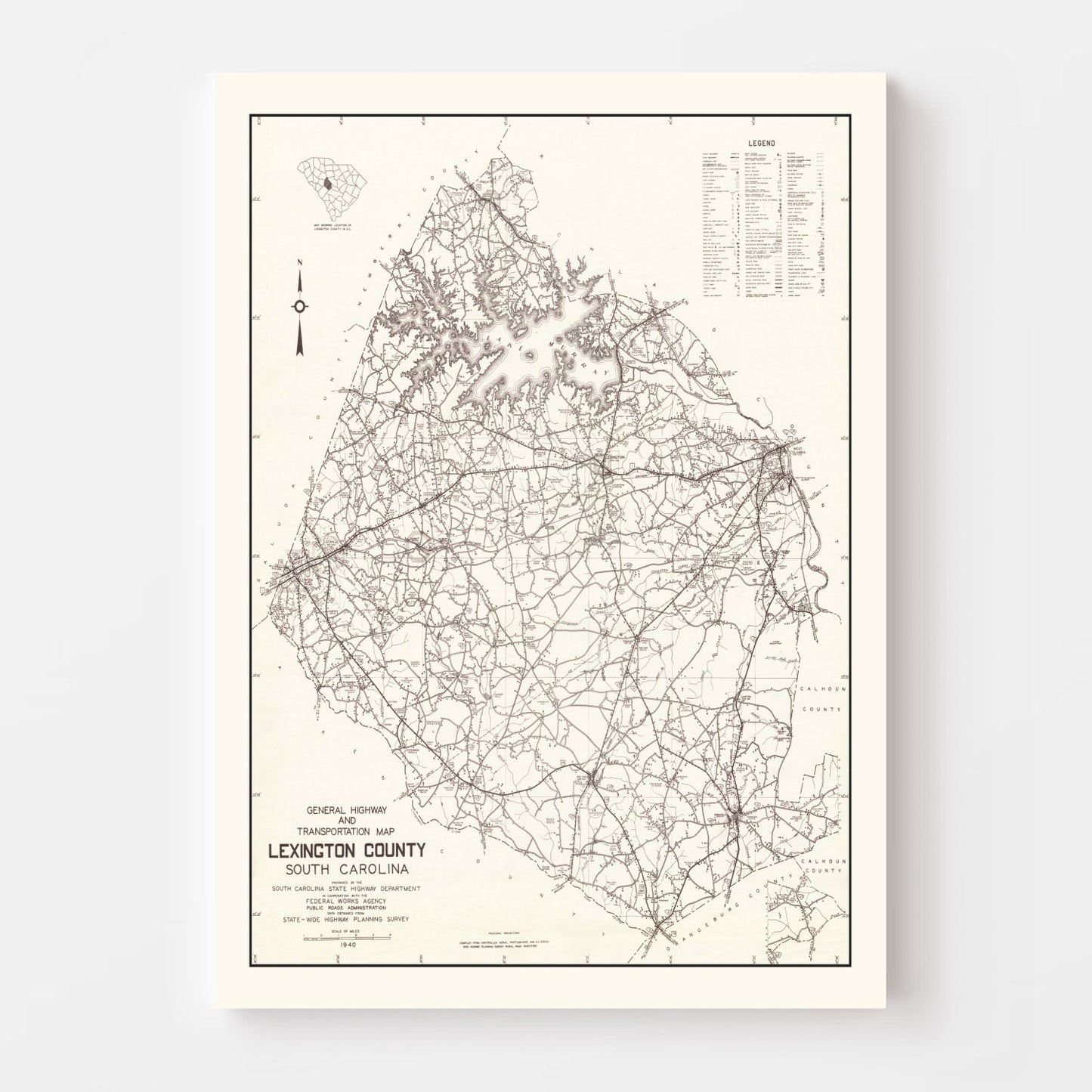Vintage Map of Lexington County, South Carolina 1939