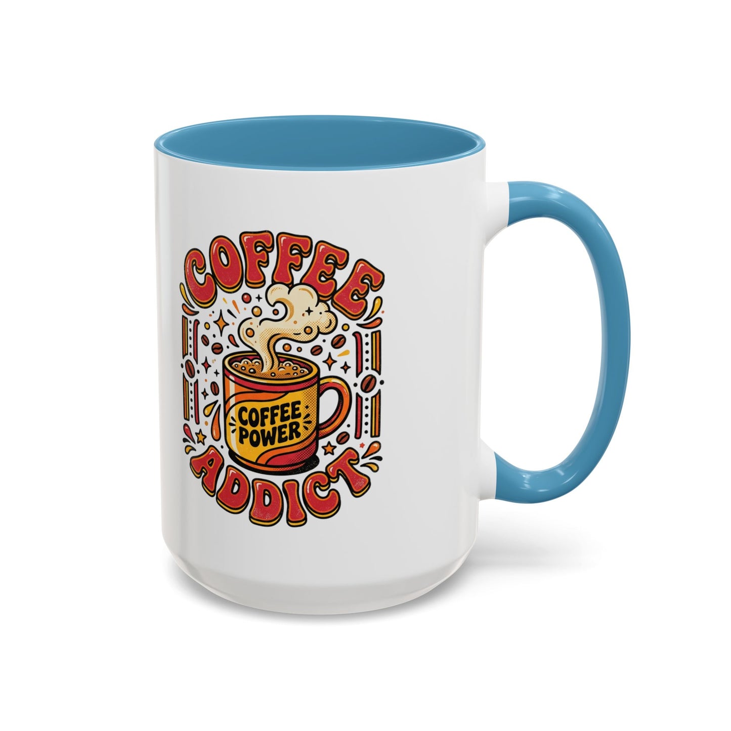 Coffee Addict Accent Mug — "Coffee Power" Retro Coffee Lover Gift (11oz/15oz)