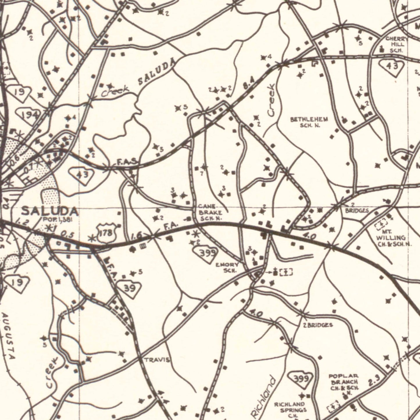 Vintage Map of Saluda County, South Carolina 1939