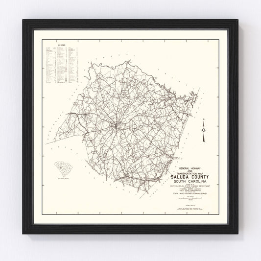 Vintage Map of Saluda County, South Carolina 1939