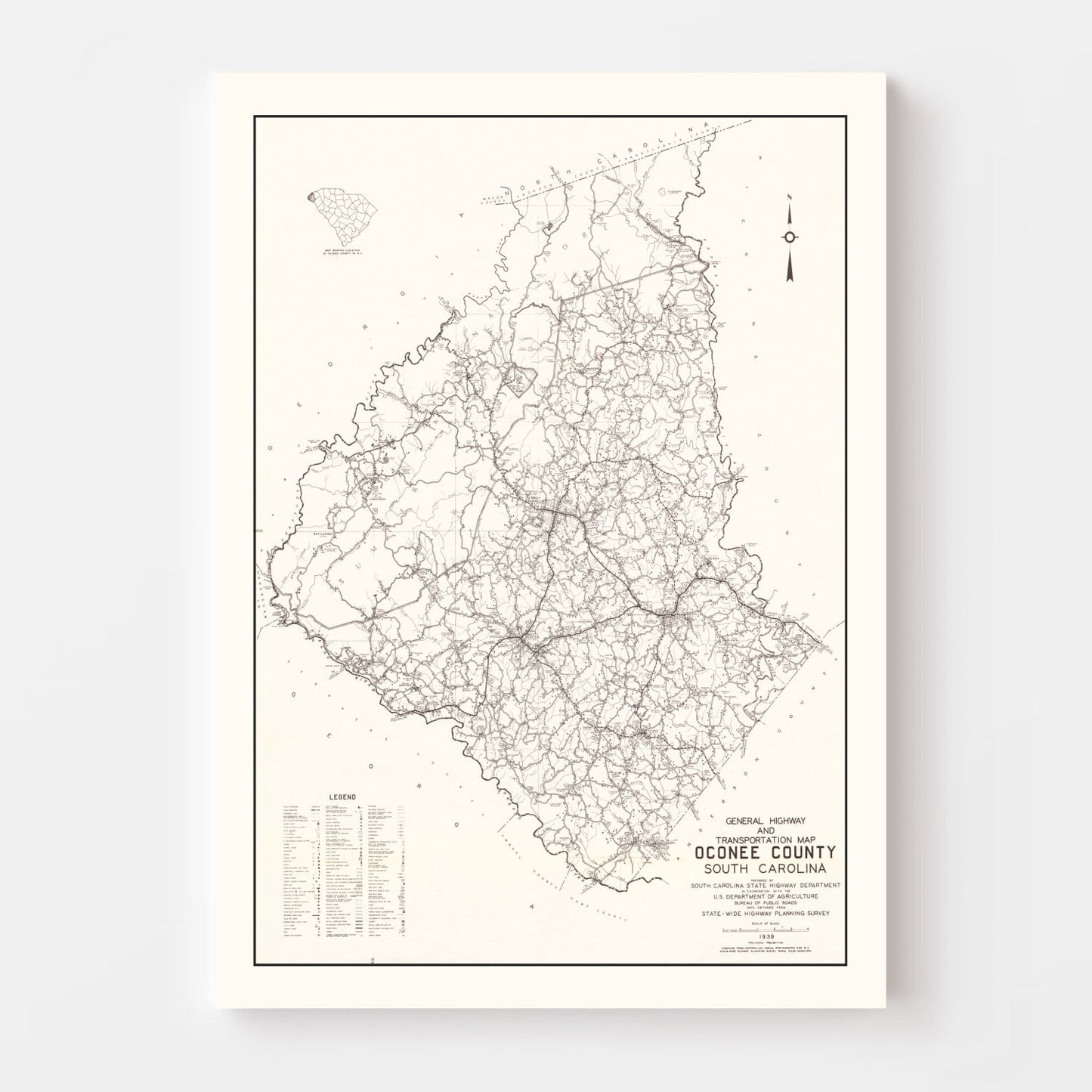 Vintage Map of Oconee County, South Carolina 1939