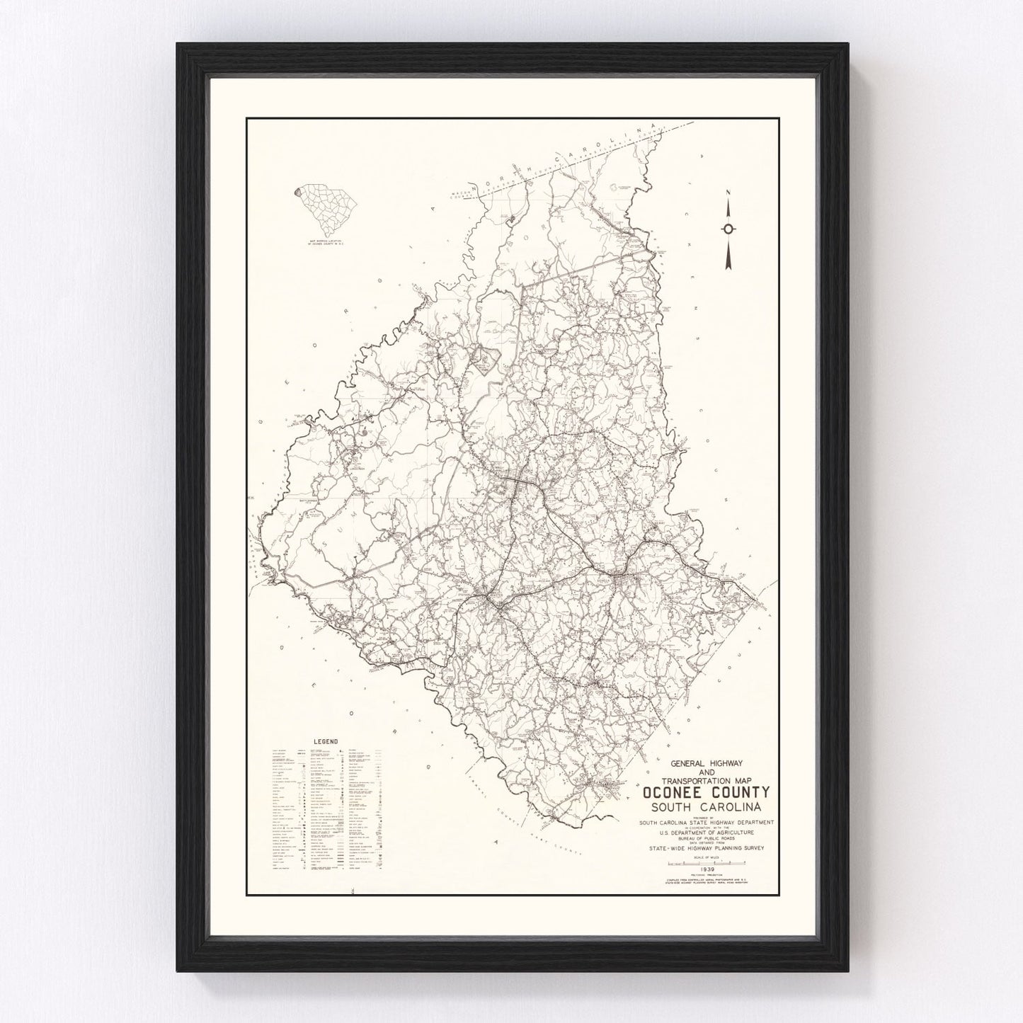 Vintage Map of Oconee County, South Carolina 1939