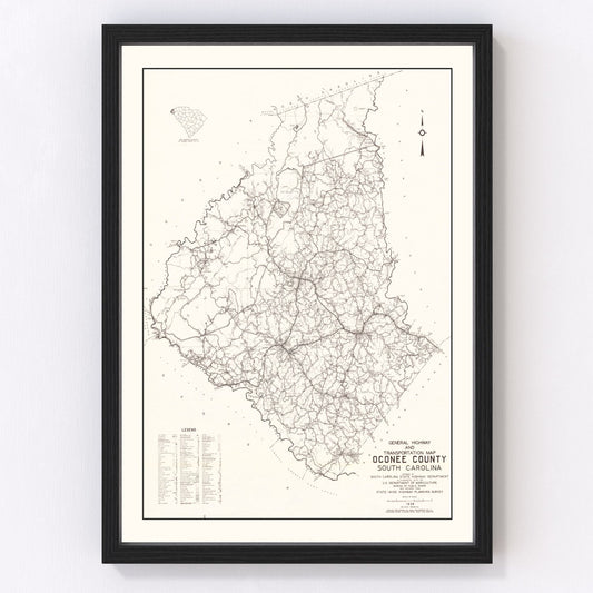 Vintage Map of Oconee County, South Carolina 1939