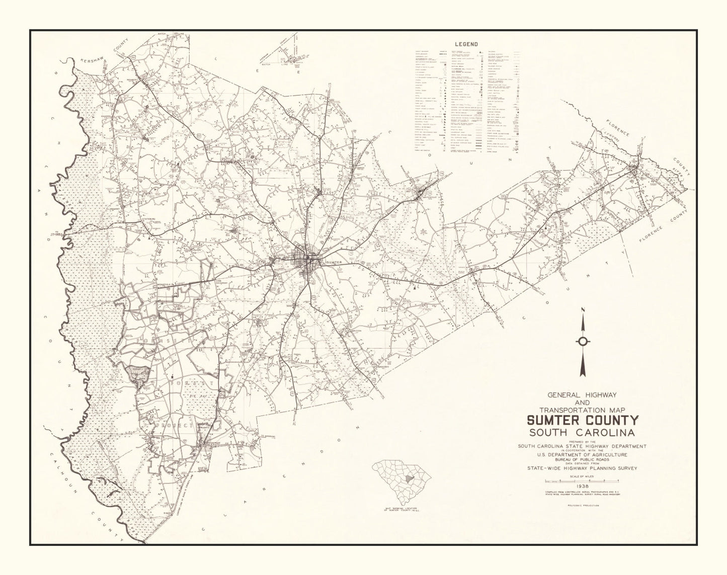Vintage Map of Sumter County, South Carolina 1939