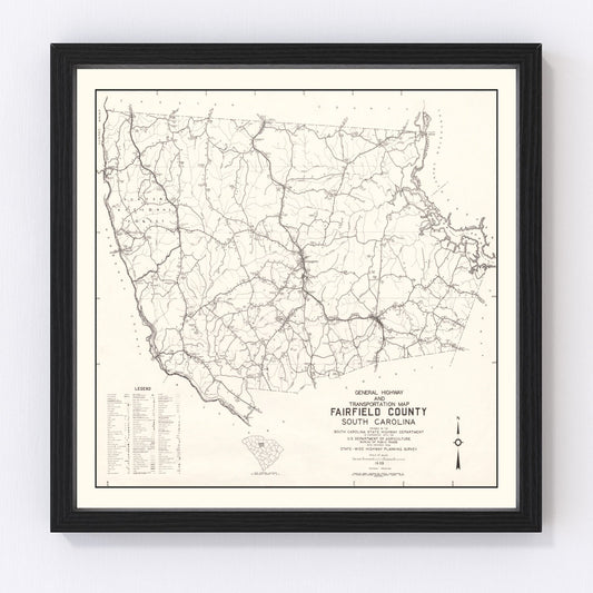 Vintage Map of Fairfield County, South Carolina 1939