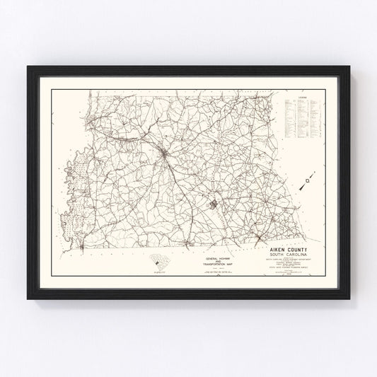 Vintage Map of Aiken County, South Carolina 1939