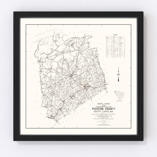 Vintage Map of Pickens County, South Carolina 1939