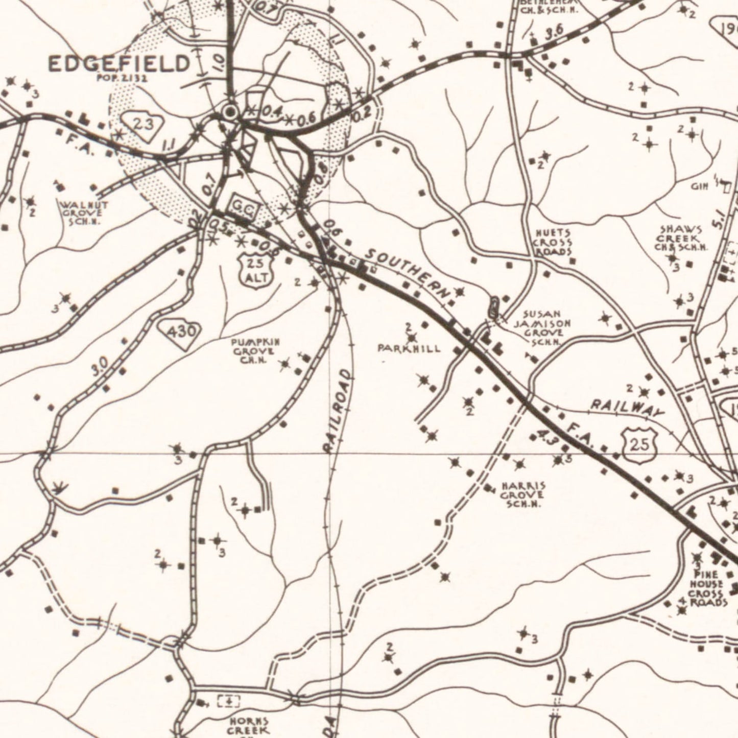 Vintage Map of Edgefield County, South Carolina 1939