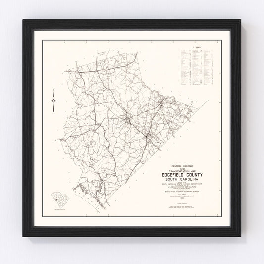 Vintage Map of Edgefield County, South Carolina 1939