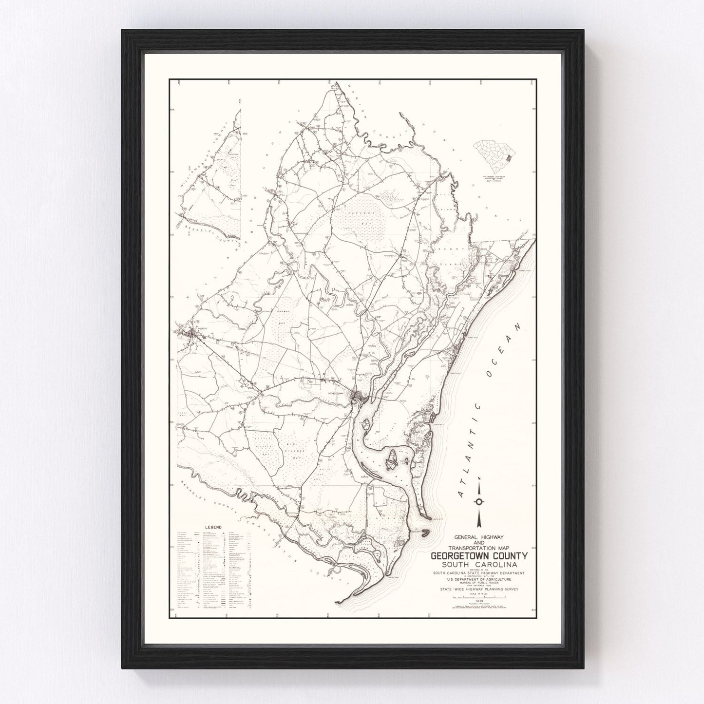 Vintage Map of Georgetown County, South Carolina 1939