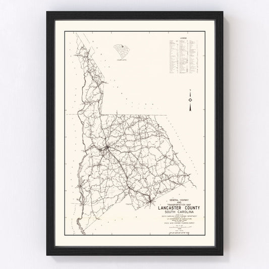 Vintage Map of Lancaster County, South Carolina 1939