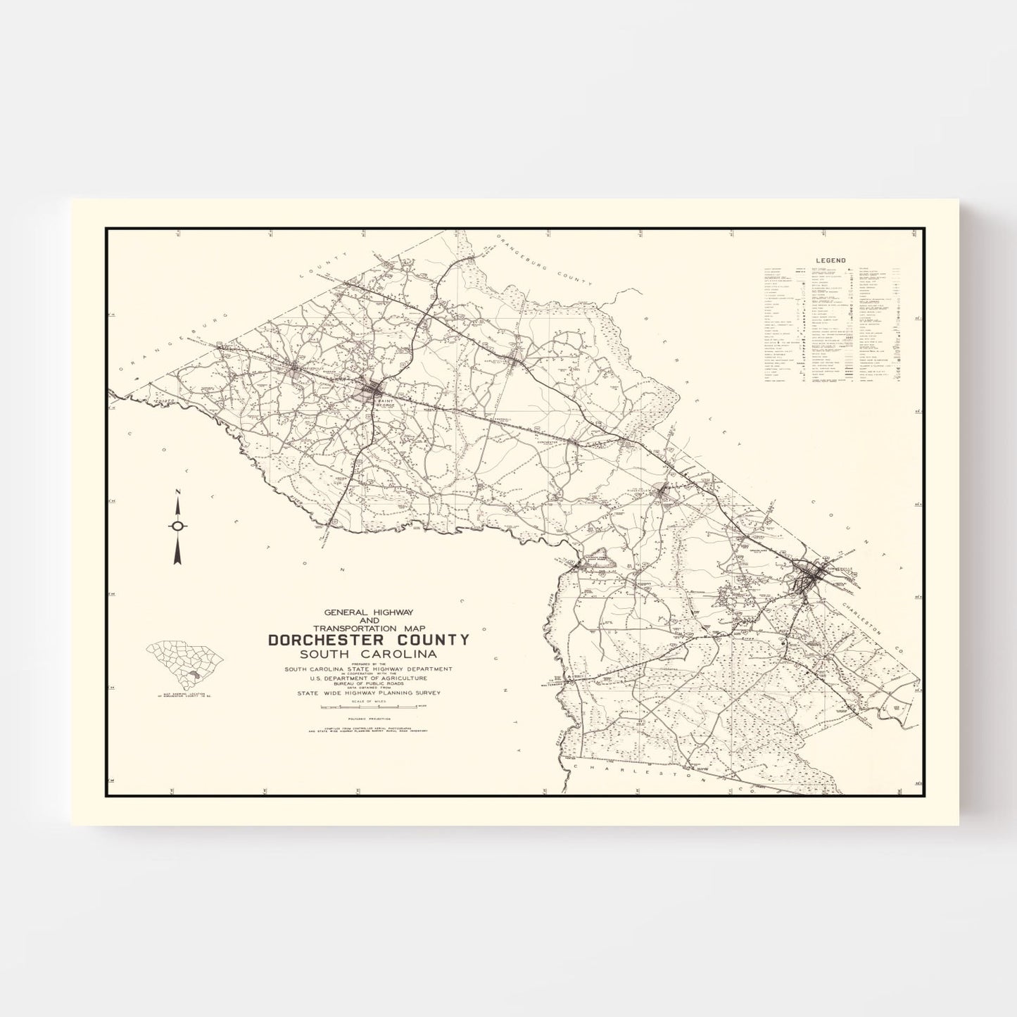 Vintage Map of Dorchester County, South Carolina 1939