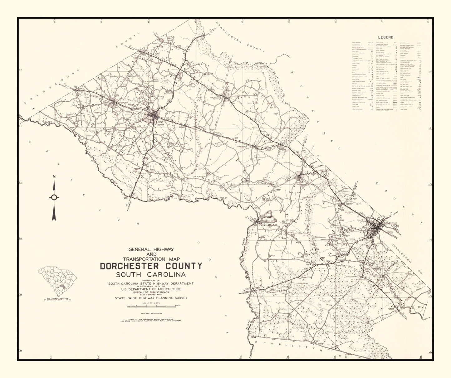 Vintage Map of Dorchester County, South Carolina 1939