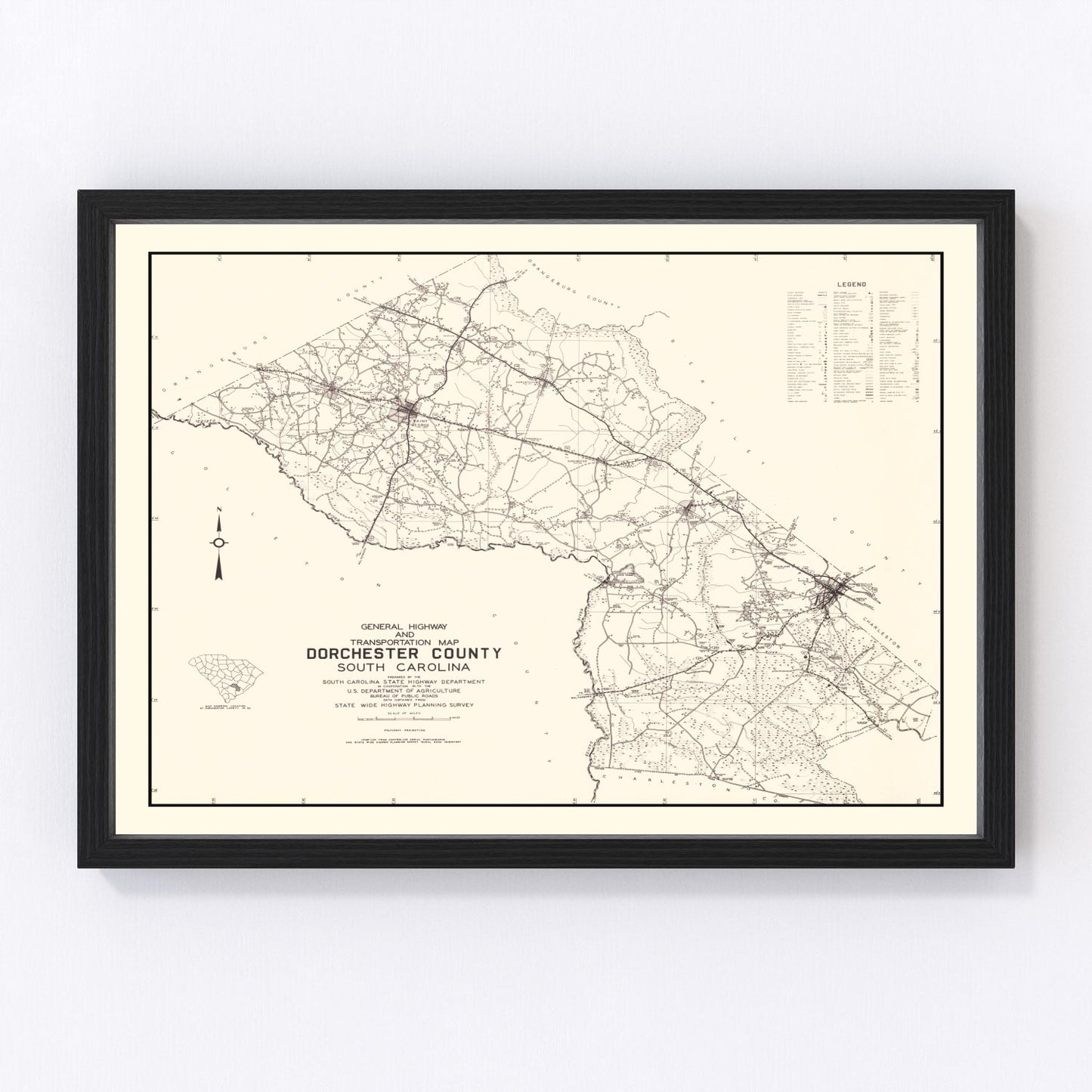 Vintage Map of Dorchester County, South Carolina 1939