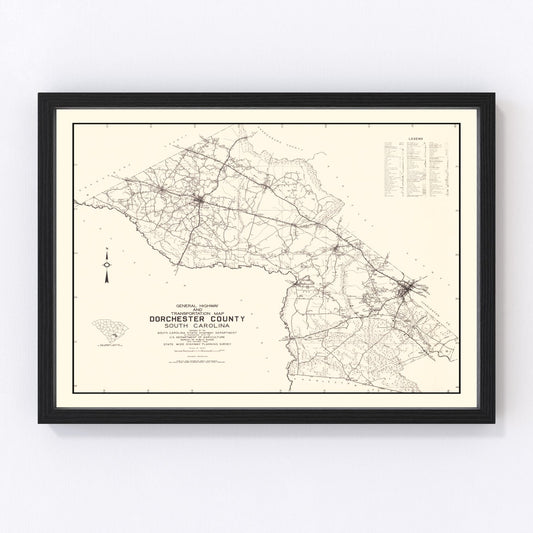 Vintage Map of Dorchester County, South Carolina 1939