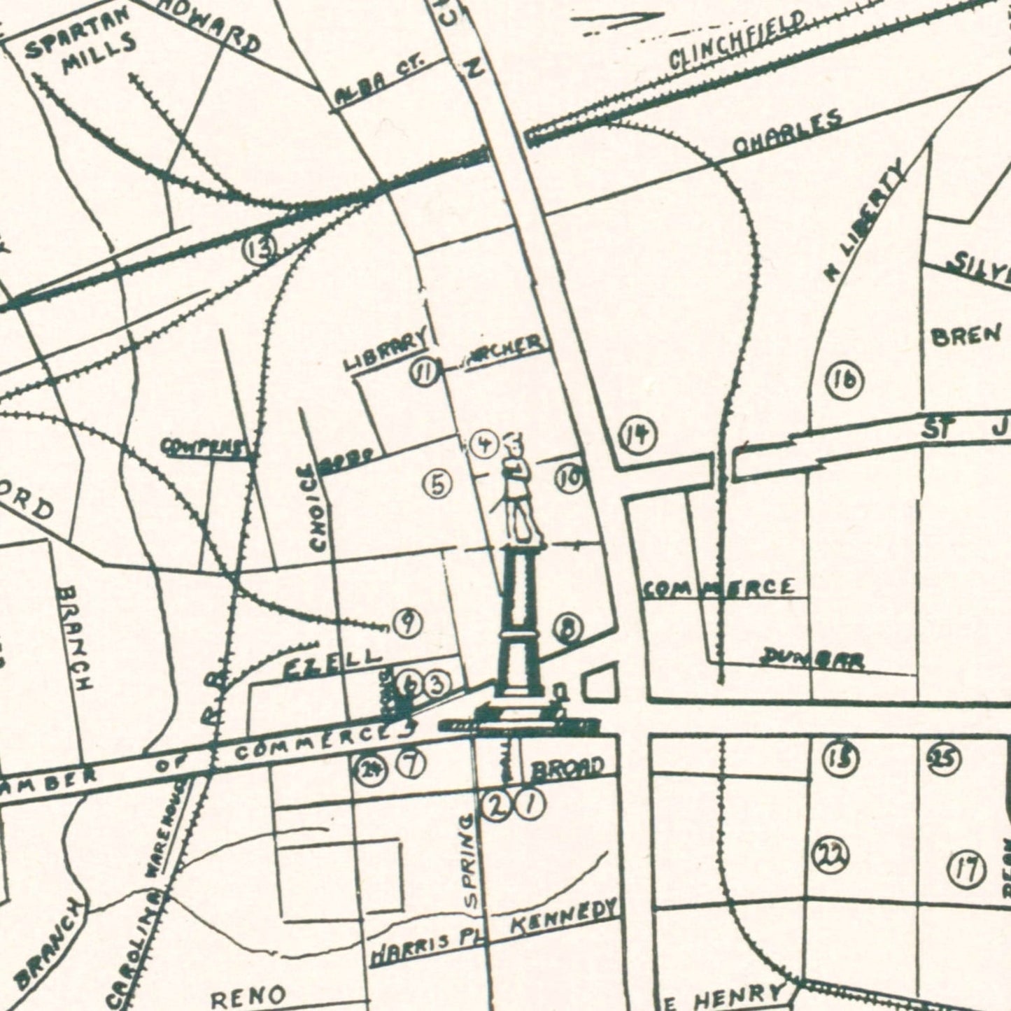 Vintage Map of Spartanburg, South Carolina 1939