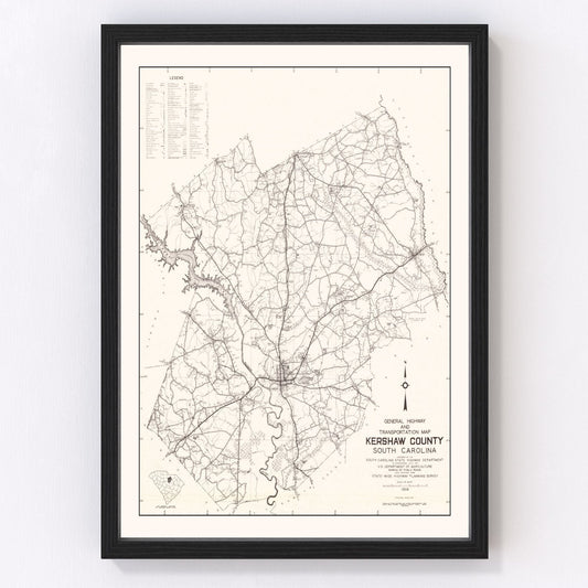Vintage Map of Kershaw County, South Carolina 1938