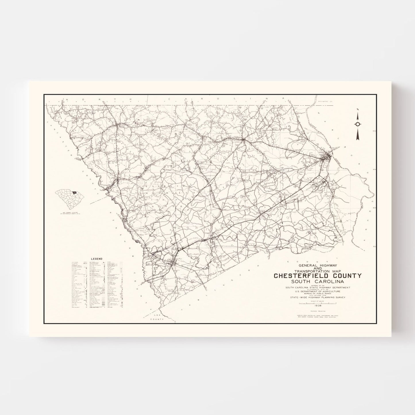 Vintage Map of Chesterfield County, South Carolina 1938