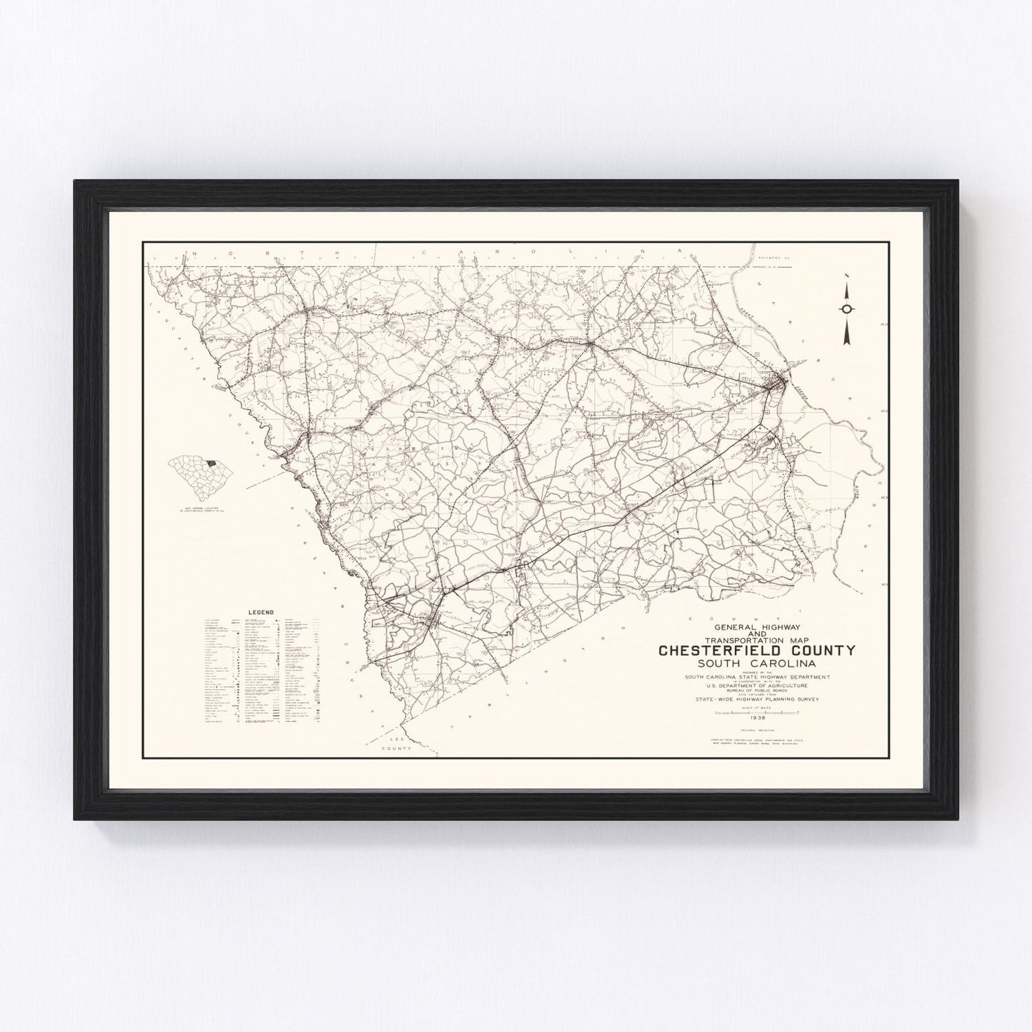 Vintage Map of Chesterfield County, South Carolina 1938