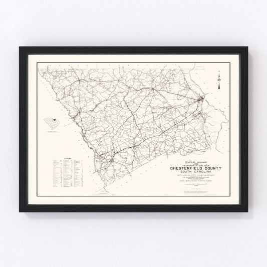 Vintage Map of Chesterfield County, South Carolina 1938