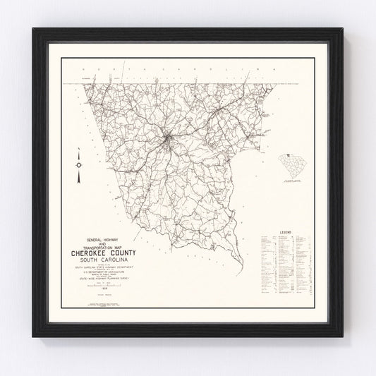 Vintage Map of Cherokee County, South Carolina 1938