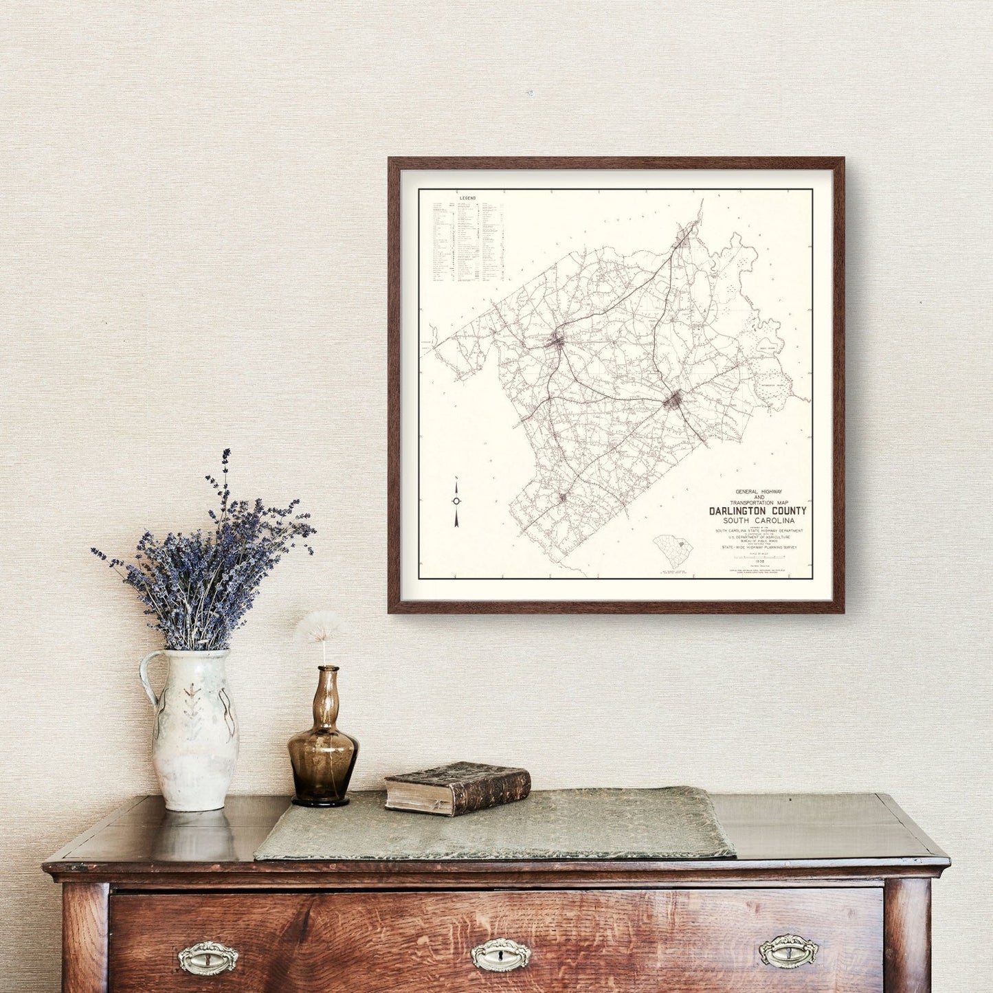 Vintage Map of Darlington County, South Carolina 1938