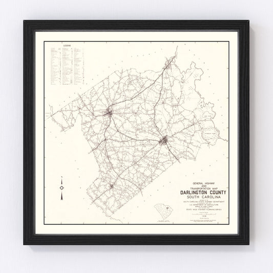 Vintage Map of Darlington County, South Carolina 1938