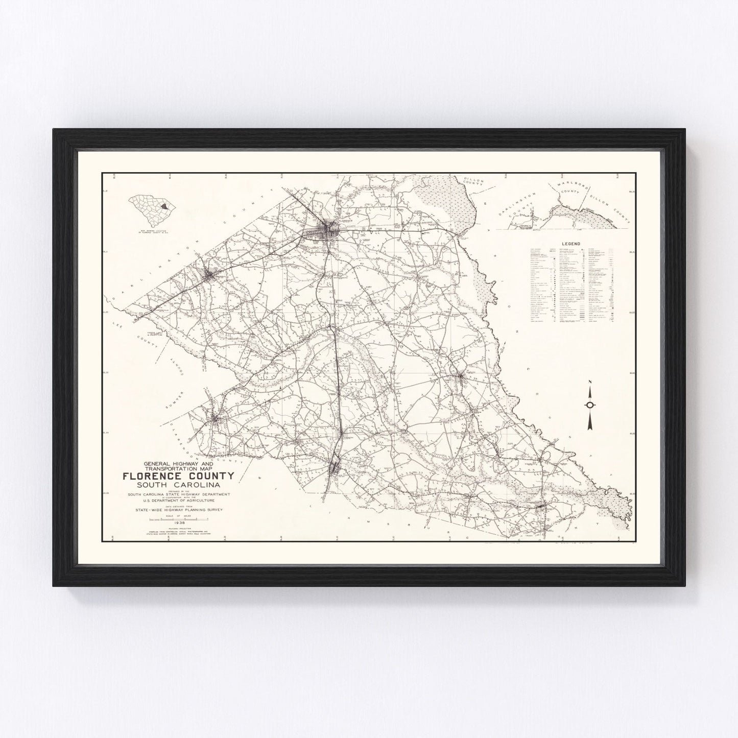 Vintage Map of Florence County, South Carolina 1938