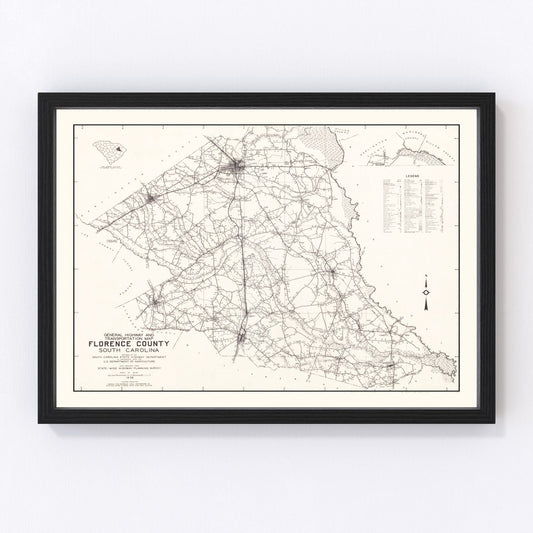 Vintage Map of Florence County, South Carolina 1938