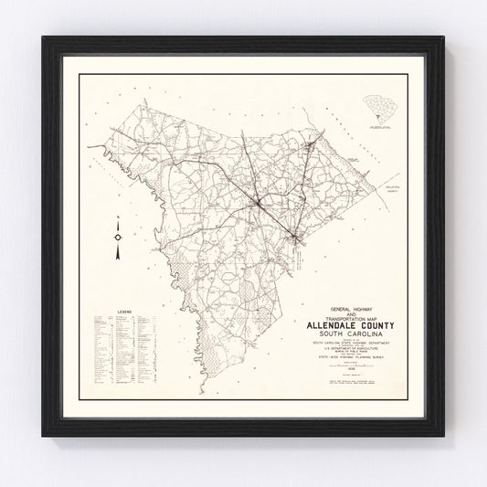 Vintage Map of Allendale County, South Carolina 1938
