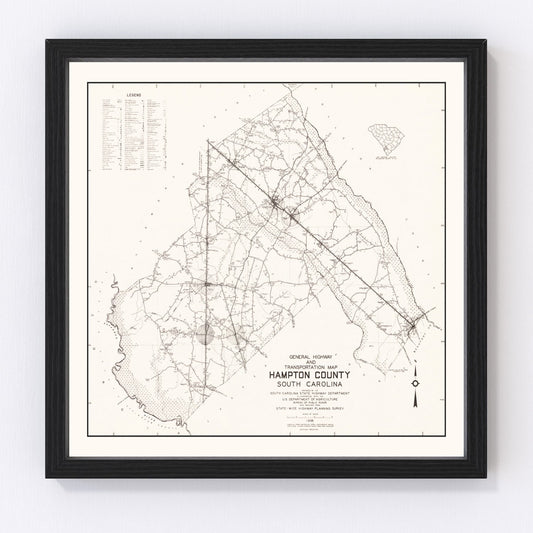 Vintage Map of Hampton County, South Carolina 1938