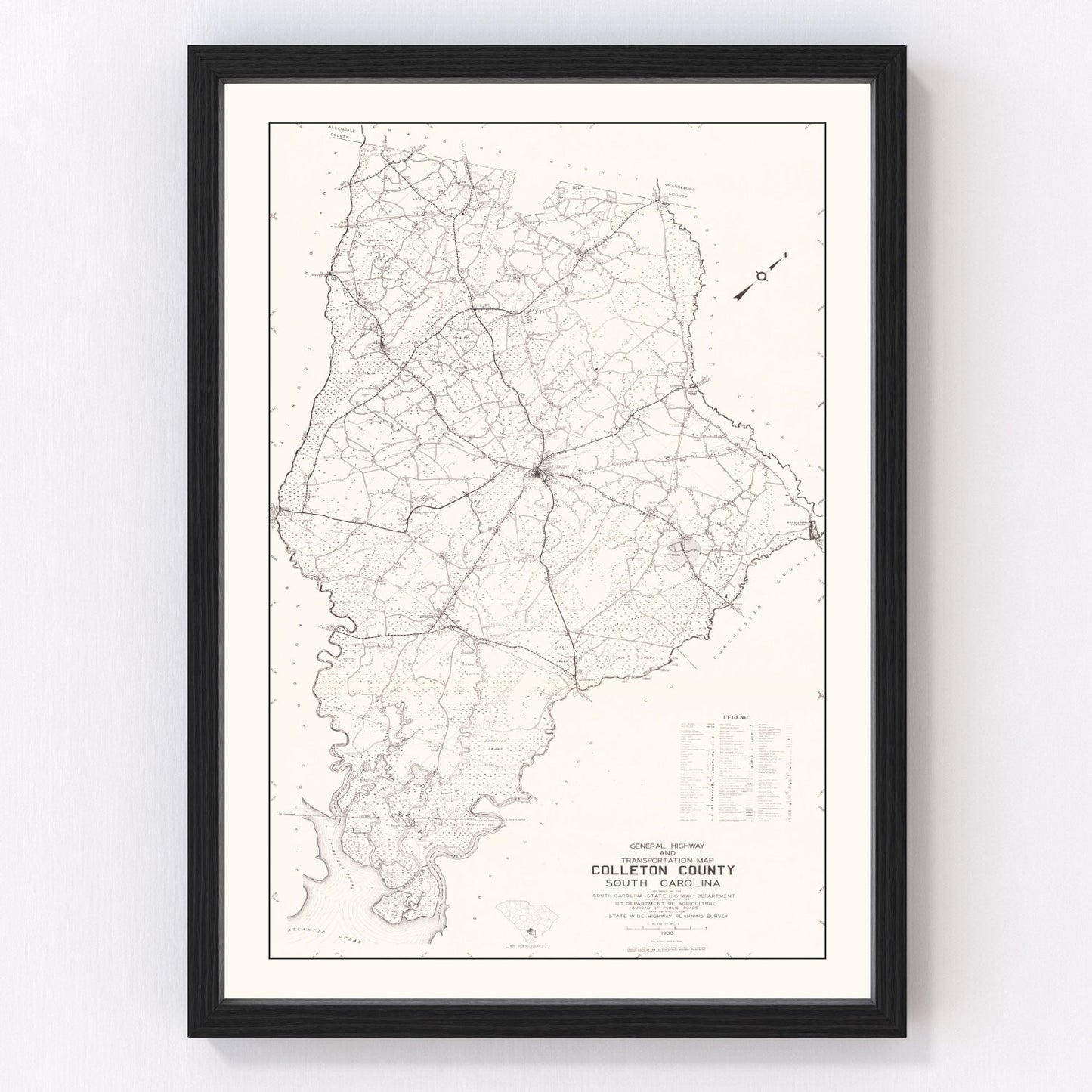Vintage Map of Colleton County, South Carolina 1938