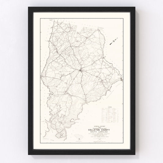 Vintage Map of Colleton County, South Carolina 1938