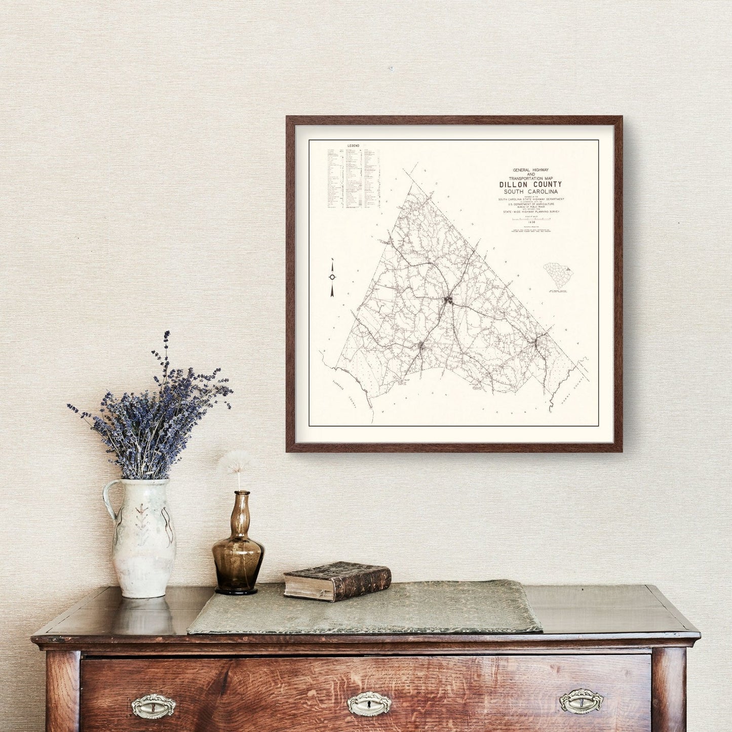 Vintage Map of Dillon County, South Carolina 1938