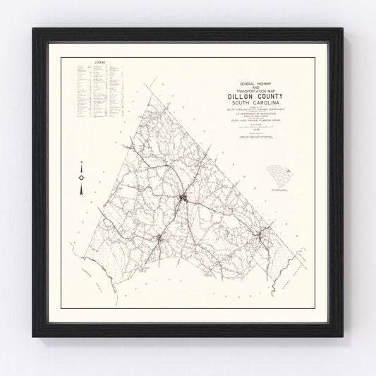 Vintage Map of Dillon County, South Carolina 1938