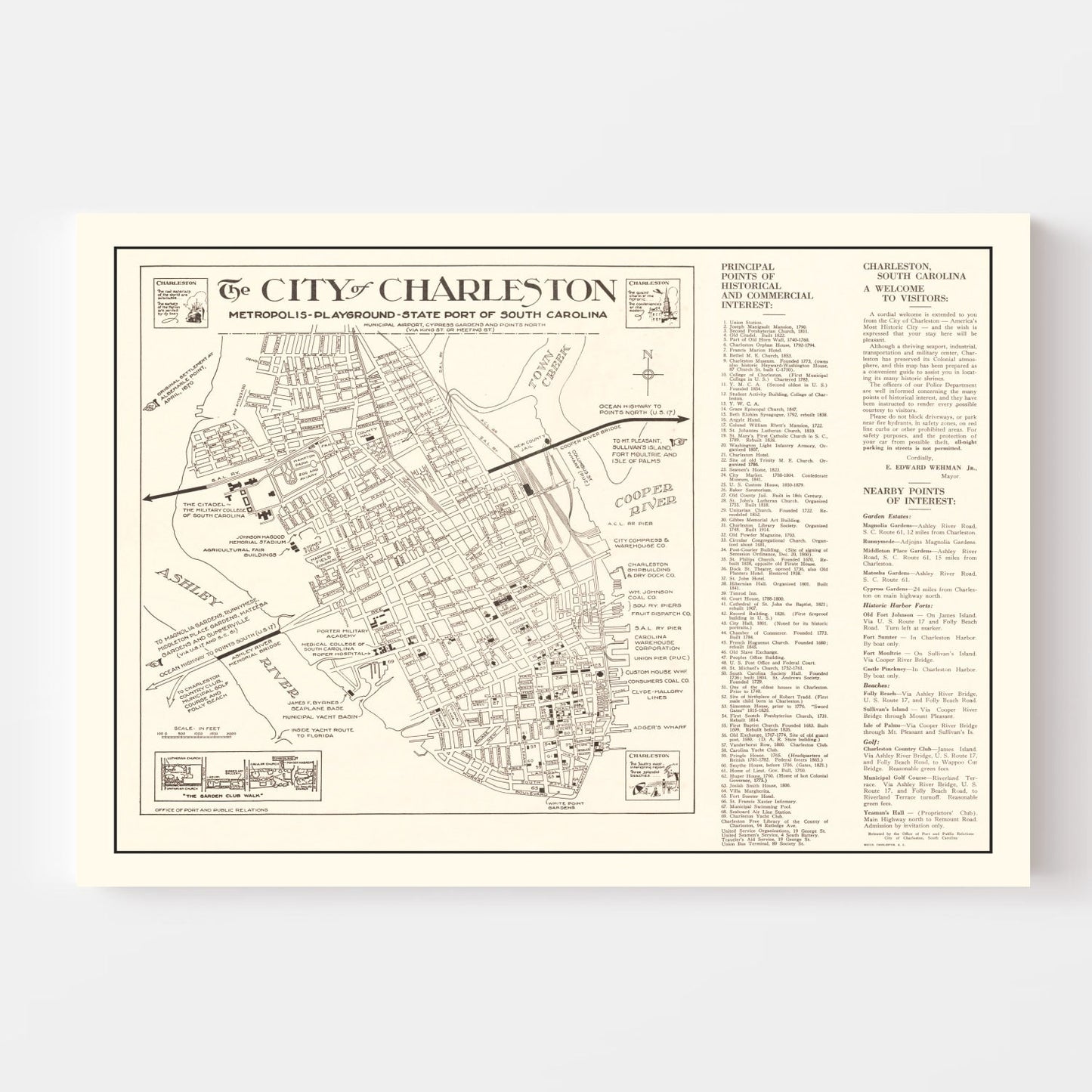 Vintage Map of Charleston, South Carolina 1946